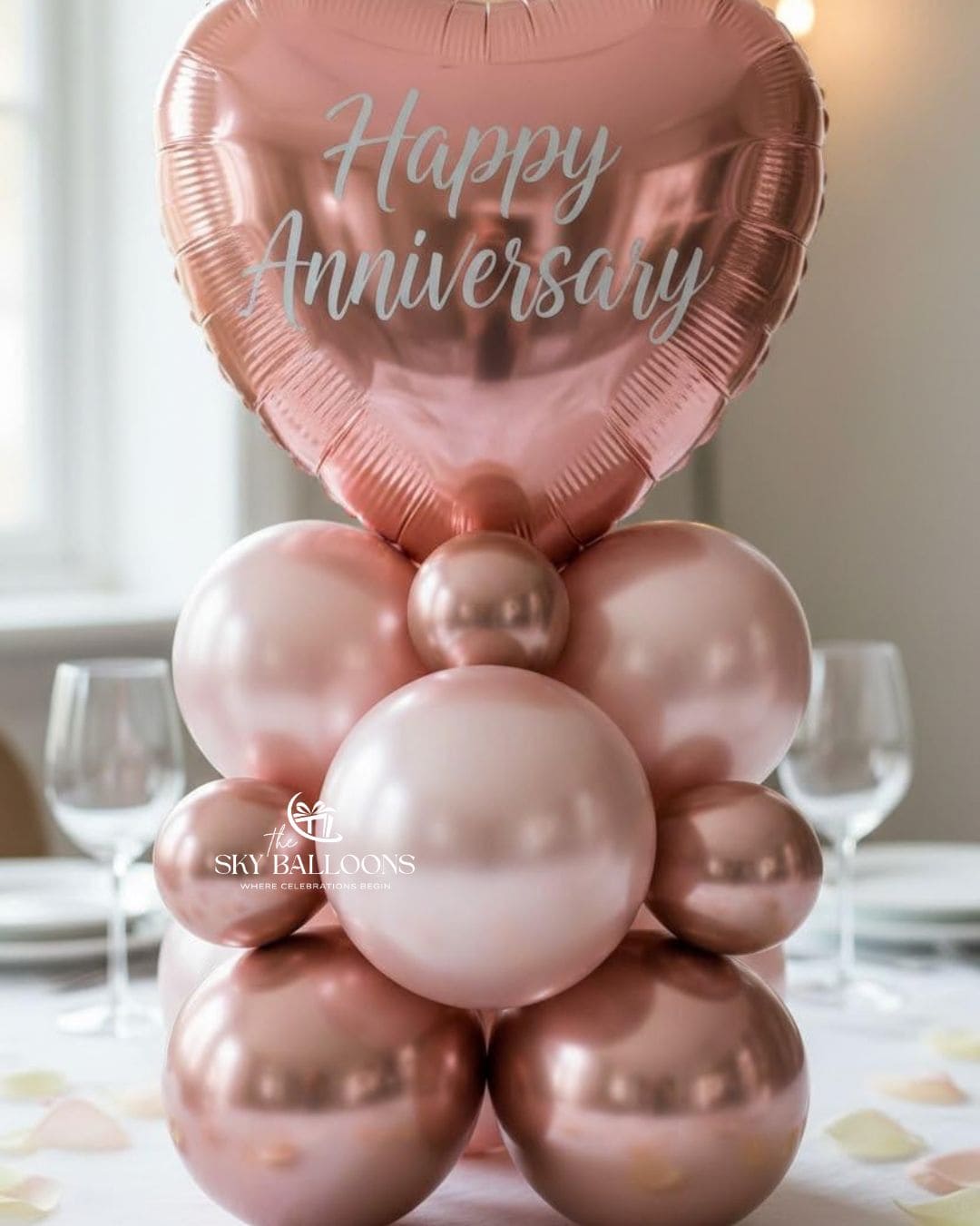 Rose Gold Anniversary Balloon Centrepiece