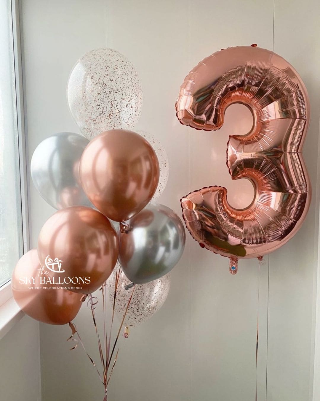 Rose Gold Number Balloon & Mini Bouquet
