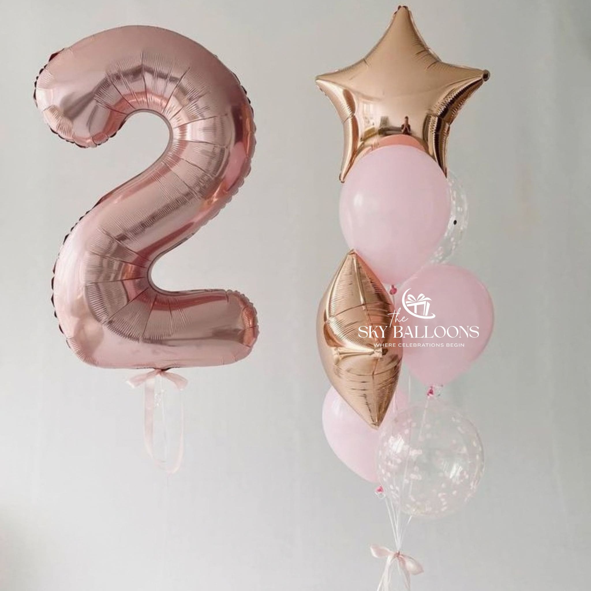 Rose Gold Number & Star Confetti Balloon Bouquet