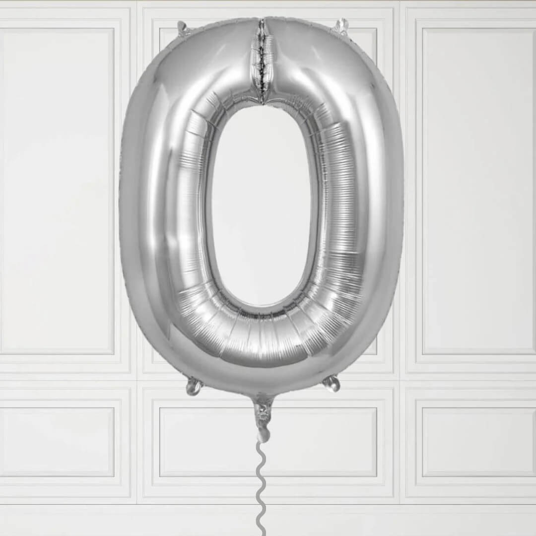 40-Inch Silver Number 0 Balloon – Helium Filled with Weight