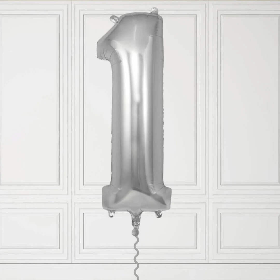 40-Inch Silver Number 1 Balloon – Helium Filled with Weight