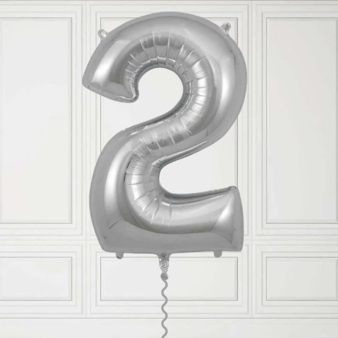 40-Inch Silver Number 2 Balloon – Helium Filled with Weight