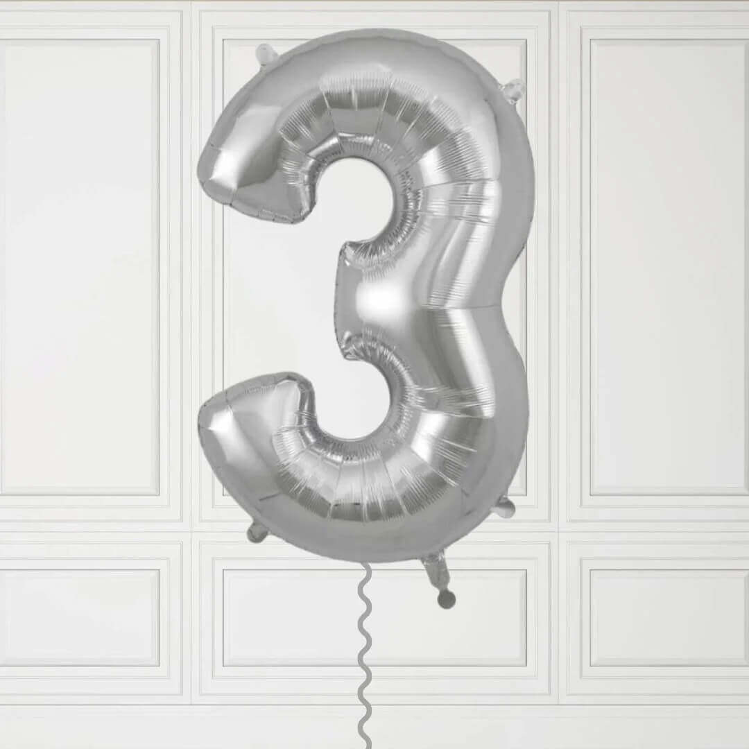 40-Inch Silver Number 3 Balloon – Helium Filled with Weight
