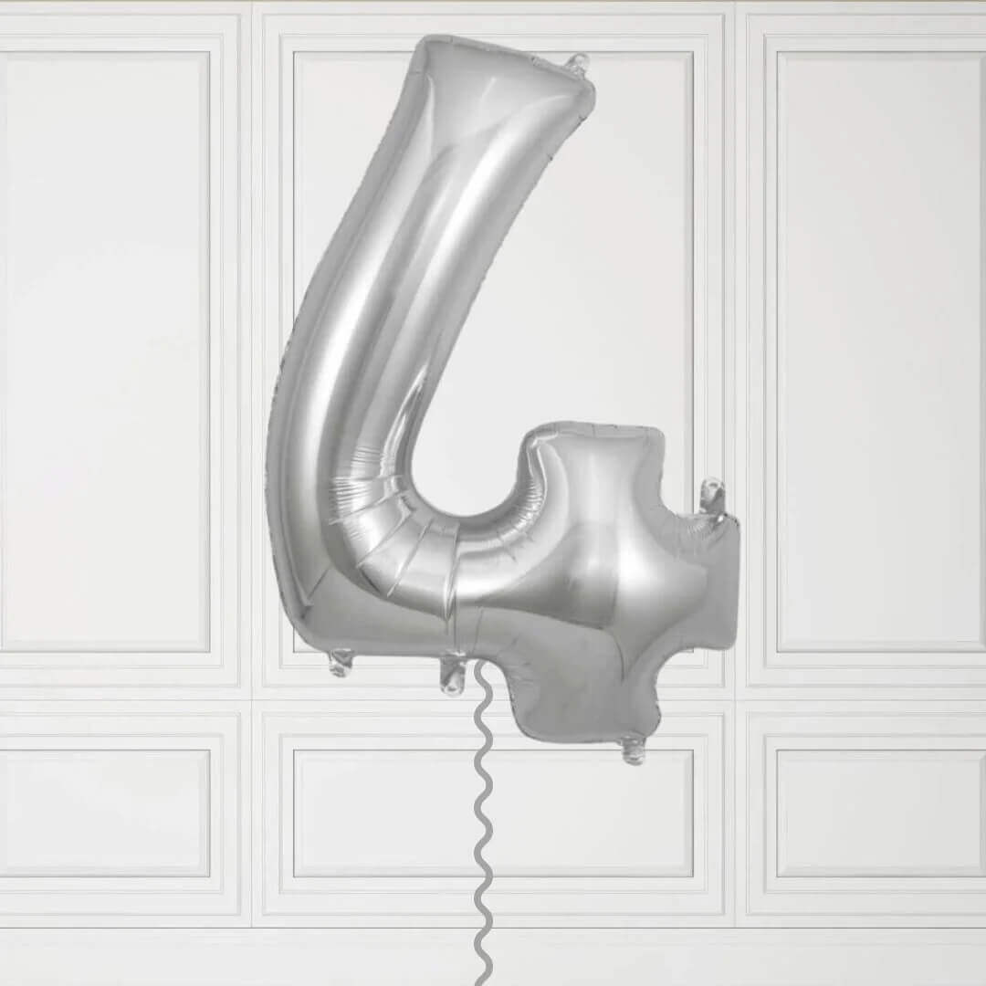 40-Inch Silver Number 4 Balloon – Helium Filled with Weight