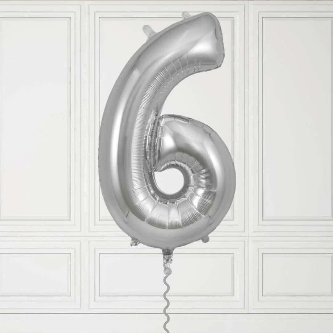 40-Inch Silver Number 6 Balloon – Helium Filled with Weight