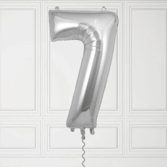 40-Inch Silver Number 7 Balloon – Helium Filled with Weight