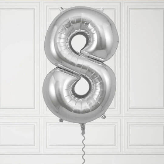 40-Inch Silver Number 8 Balloon – Helium Filled with Weight
