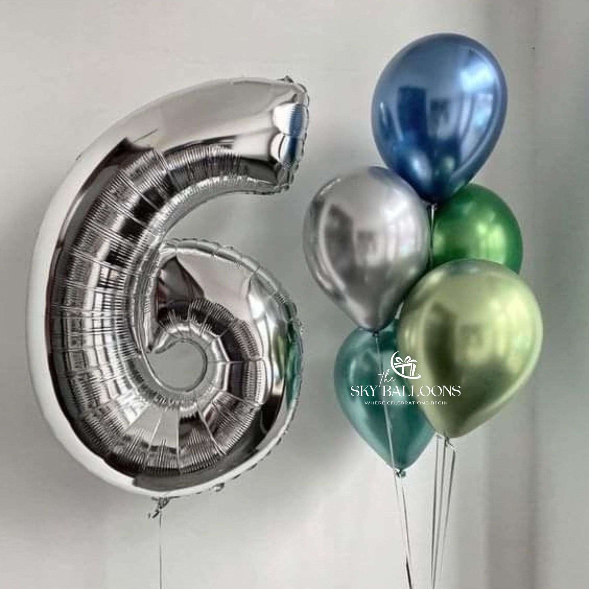 Silver Number & Chrome Blue Balloon Bouquet