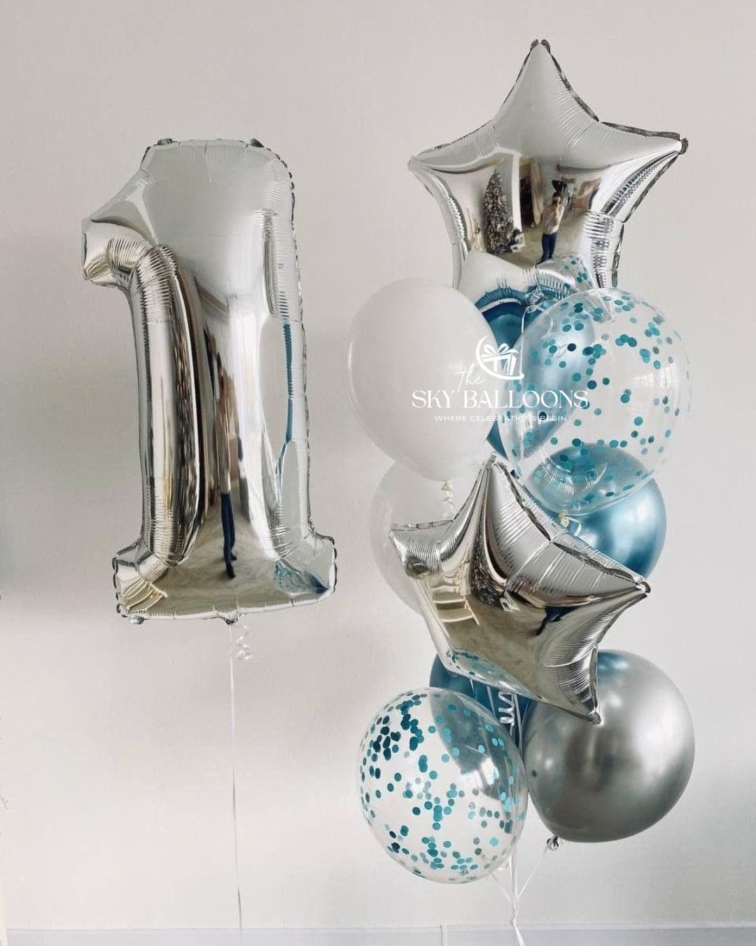 Silver First Birthday Balloon Bouquet