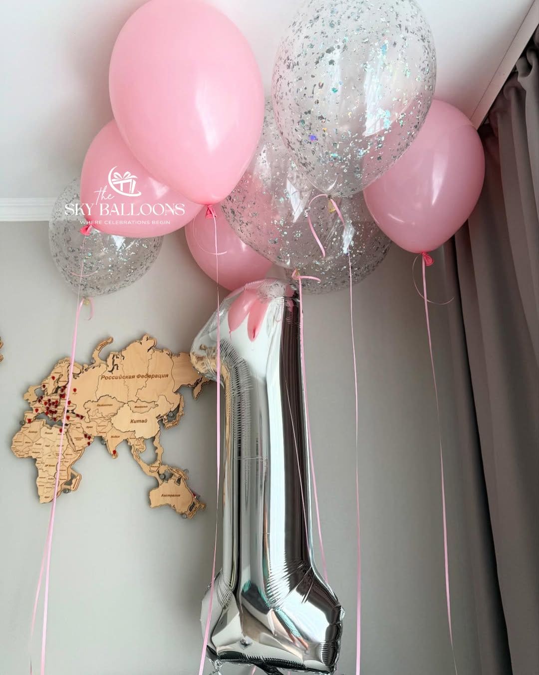 Silver Number 1 Ceiling Balloons