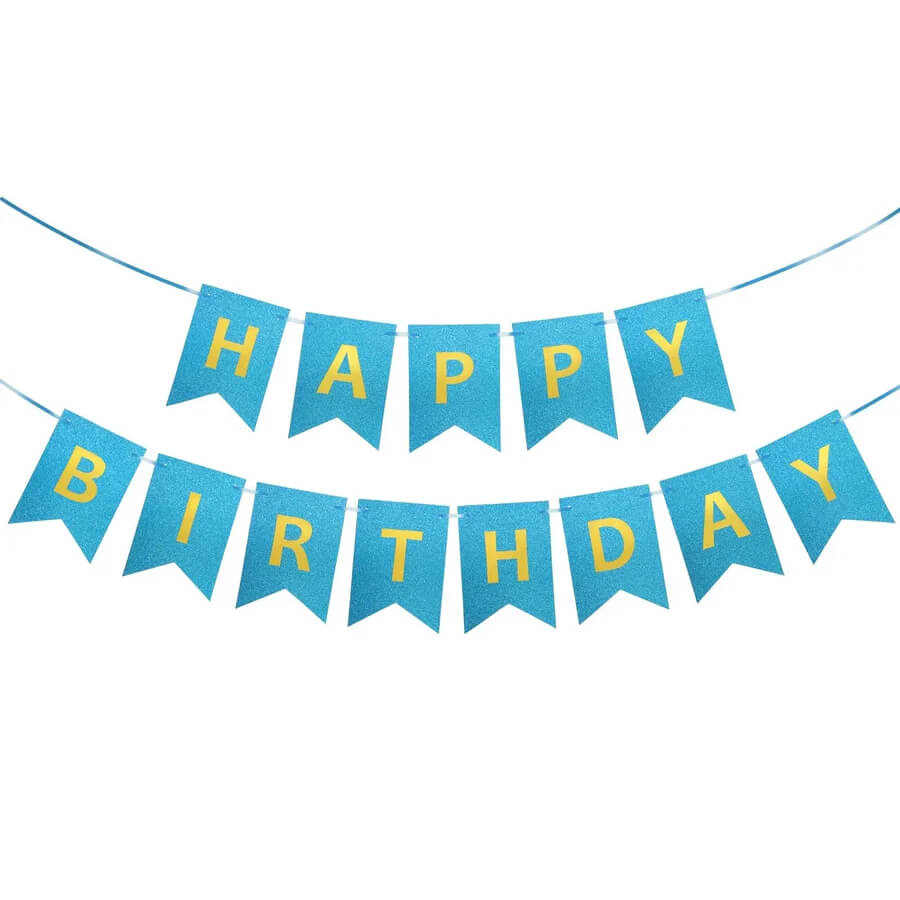 Teal Happy Birthday Banner with gold letters