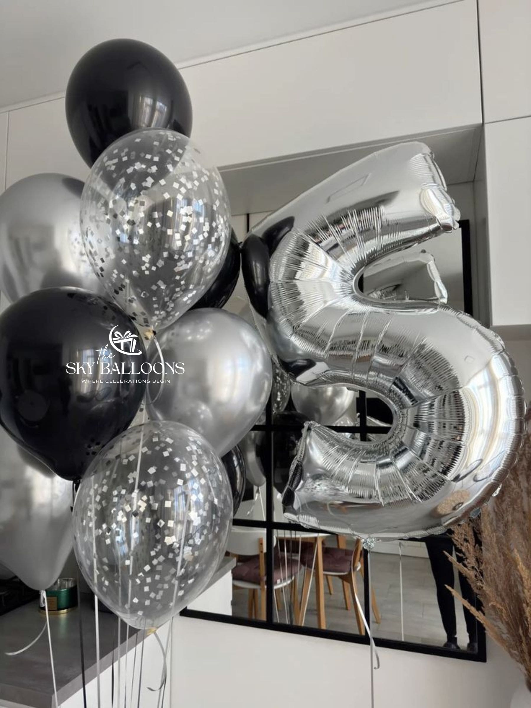 Silver Number & Confetti Balloon Bouquet