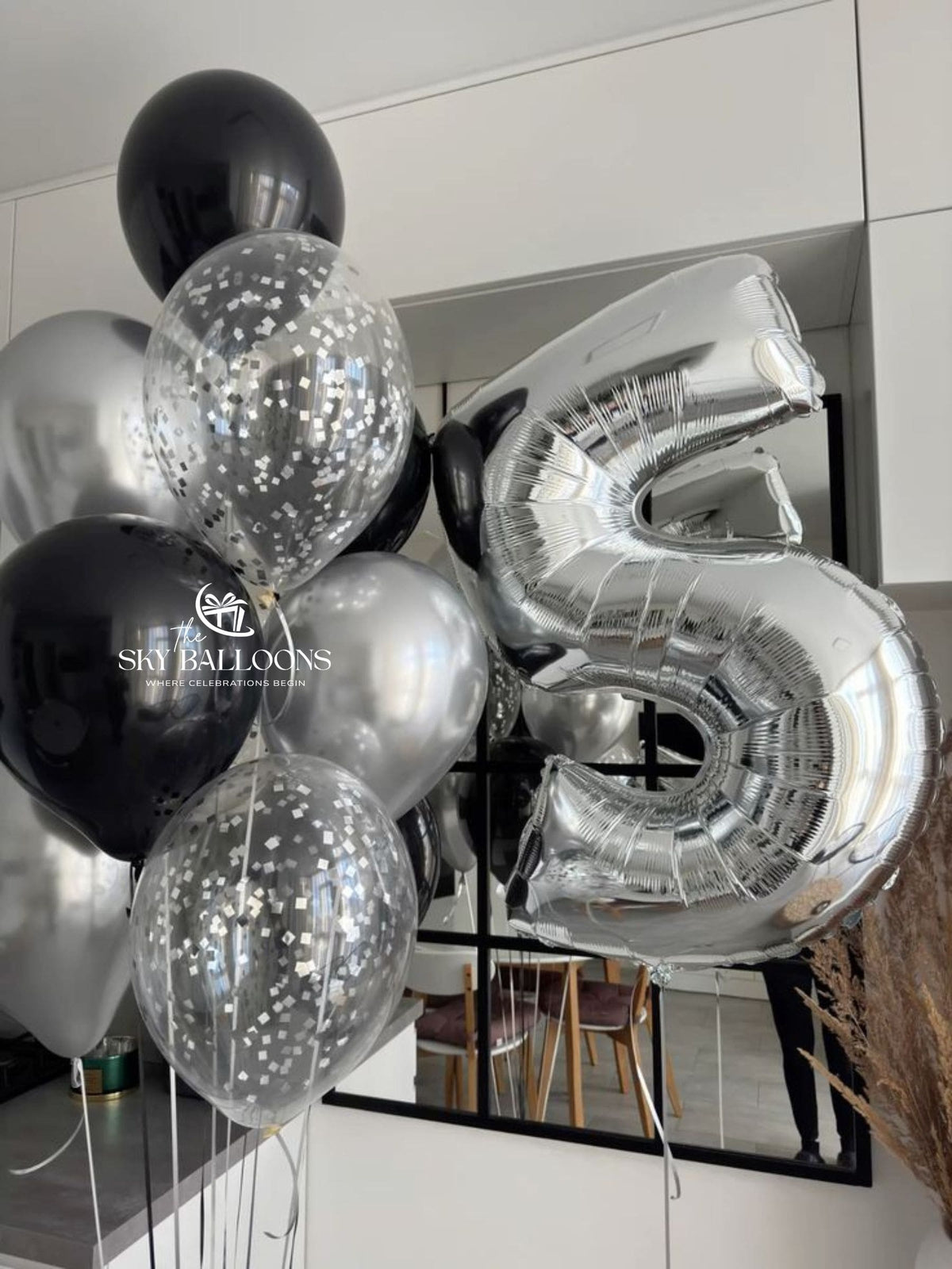 Silver Number & Confetti Balloon Bouquet