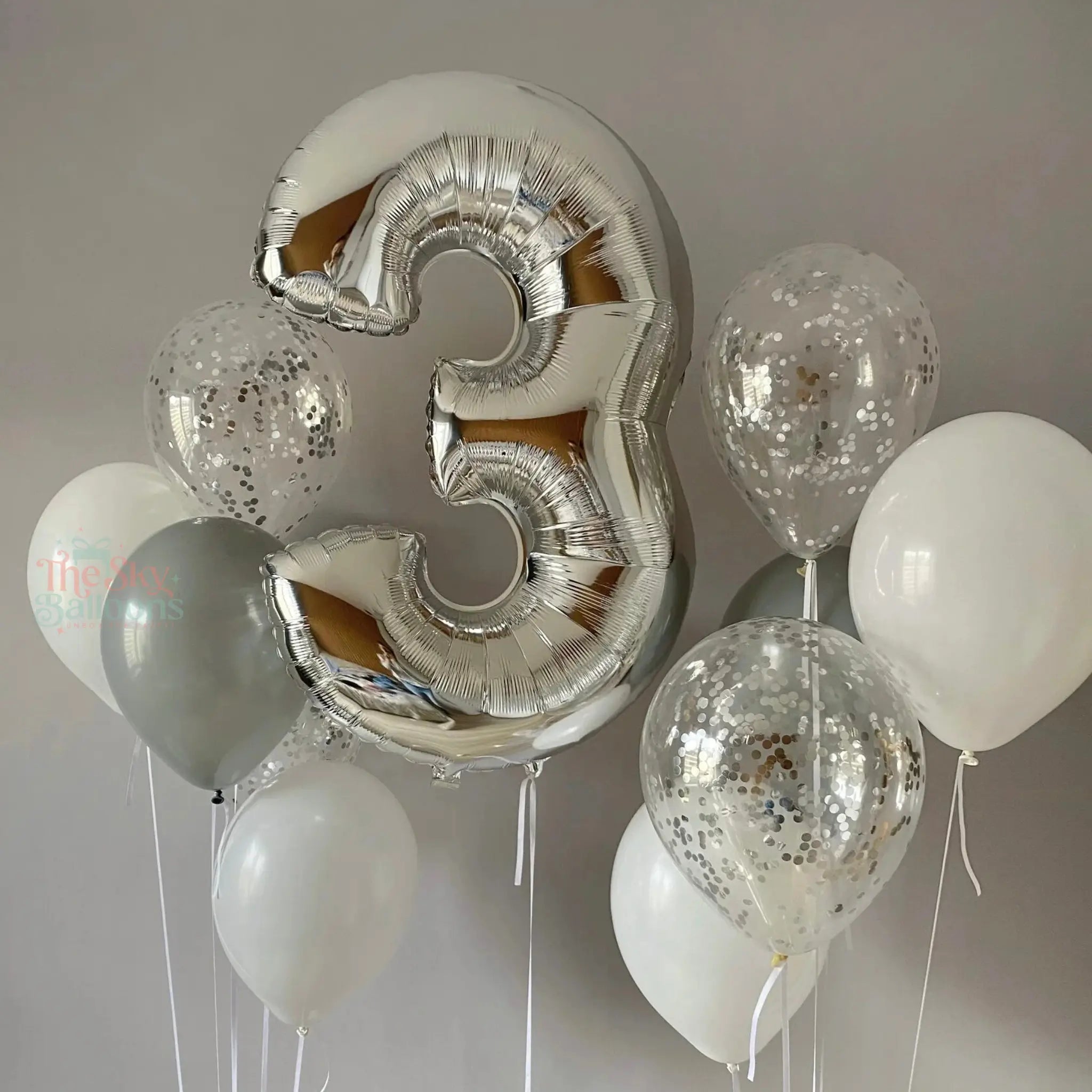 Silver Number 3 Balloon Bouquet