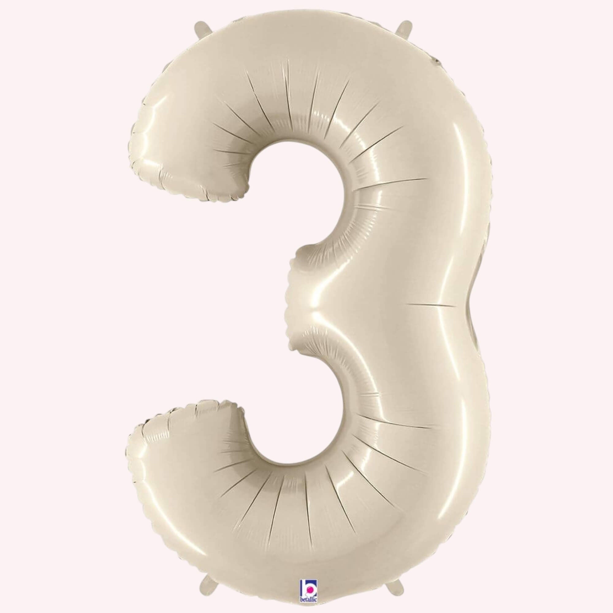 Beige number 3 balloon on a white background