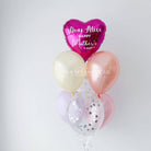 Heart-shaped balloon with 'Happy Mother's Day' text and other balloons on a white background