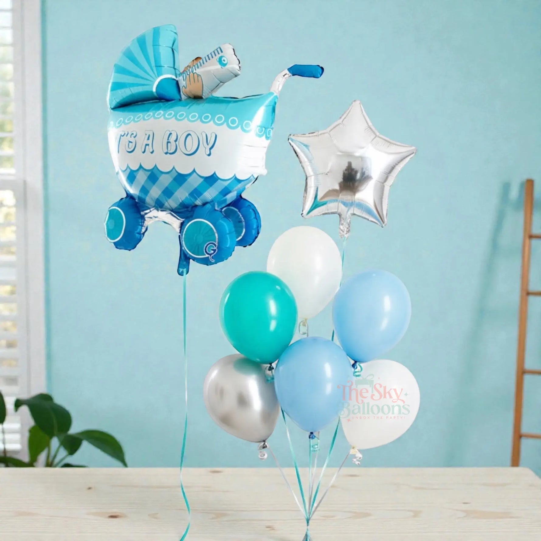 Balloon set with baby carriage and balloons on a white background