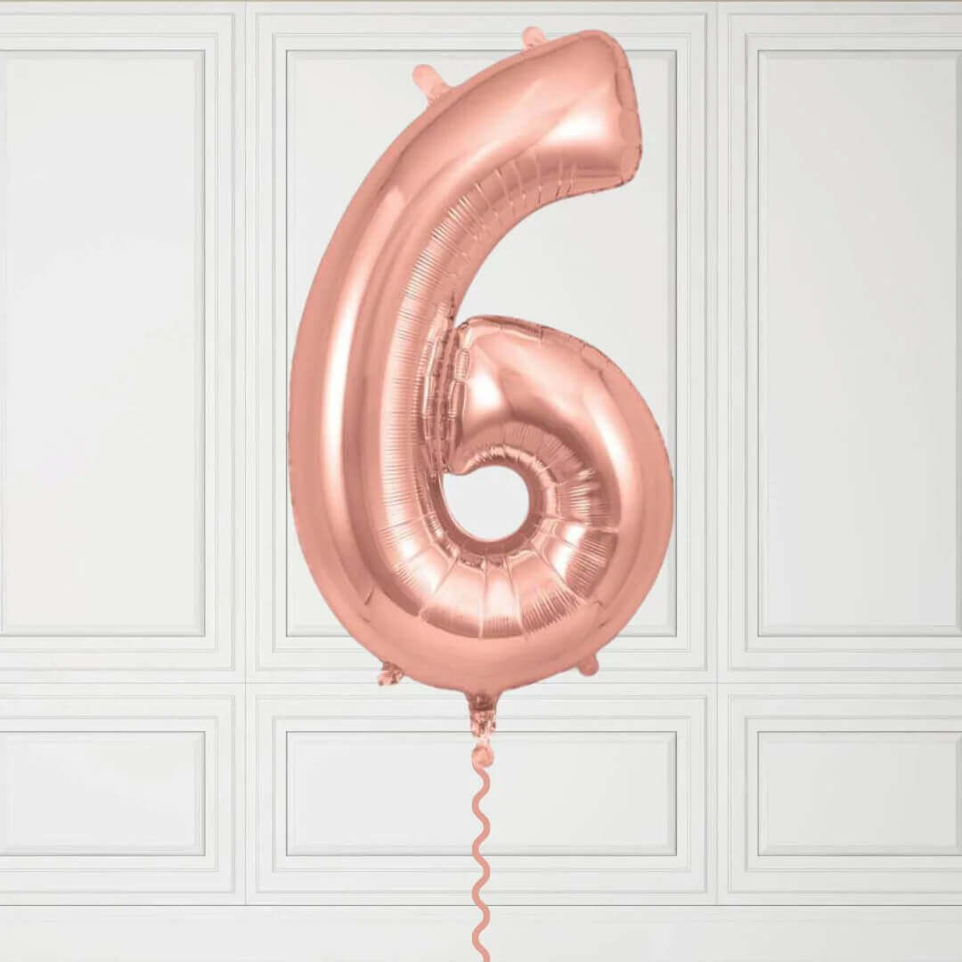 40-Inch Rose Gold Number 6 Balloon – Helium Filled with Weight
