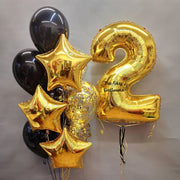 Black & Gold Star Foils Balloons Bouquet