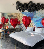 Red heart & black balloons decoration